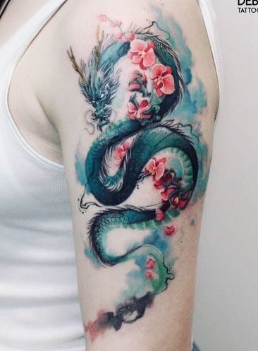 Fleurs Bras Dragon Tattoo